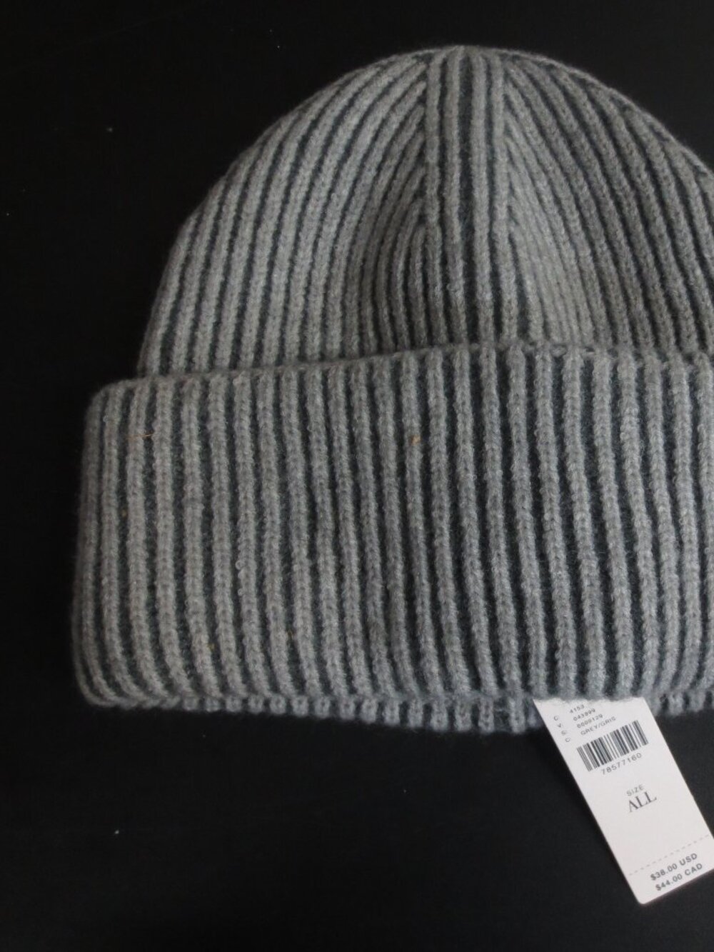 Anthropologie Knit Beanie Hat Gray Cuff No Pom  - ADULT OSFA